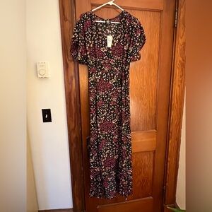 Wrap Dress with Pink Floral Design